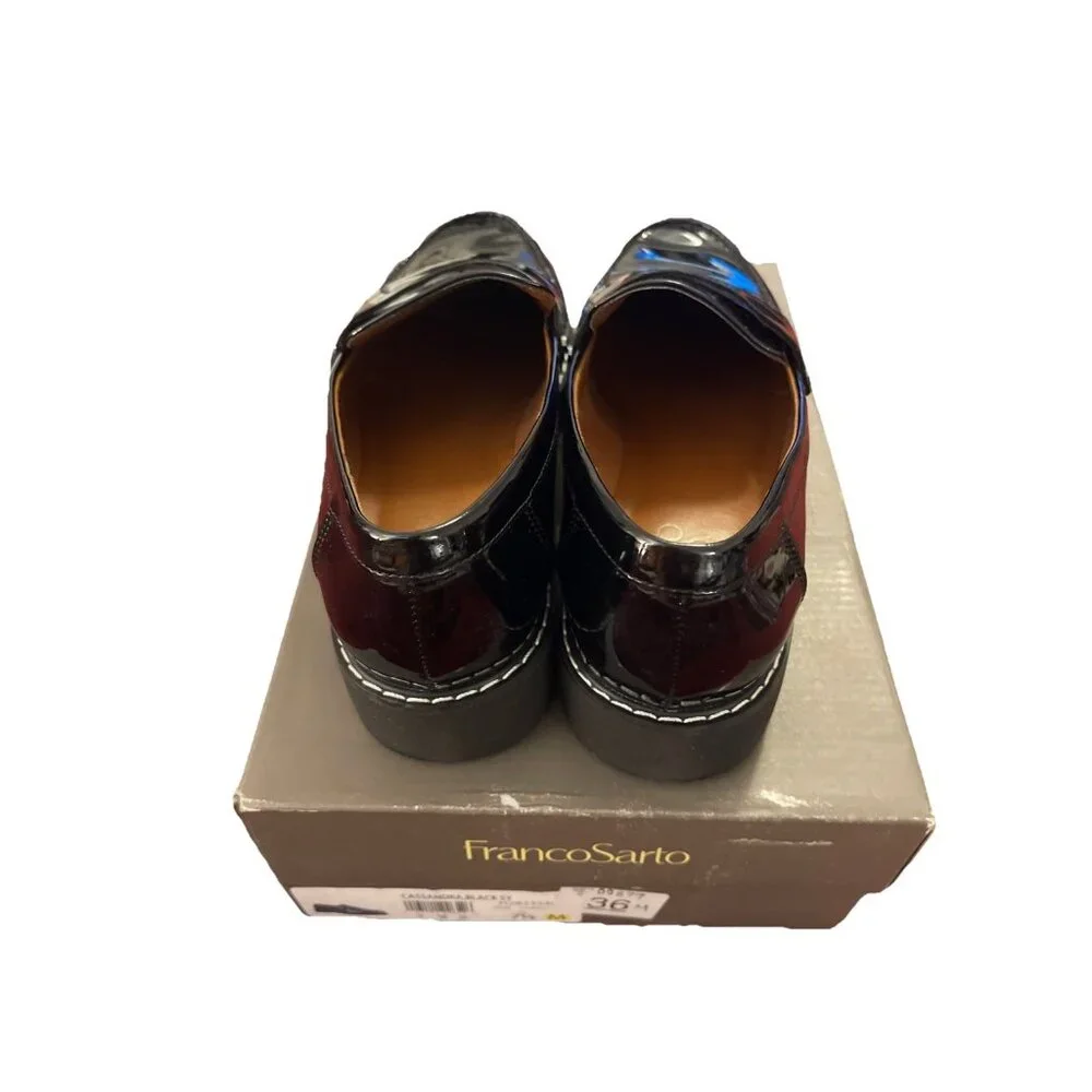 FRANCO SARTO Cassandra Women 7.5M Black Patent Faux Leather‎ Y2K Loafer Gorecore